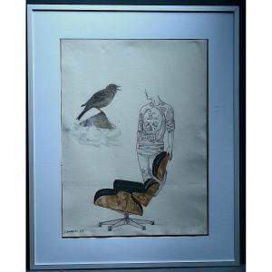 Jc Donnadieu Mixed Media Drawing Carpe Diem Surrealist Eames Rt1031