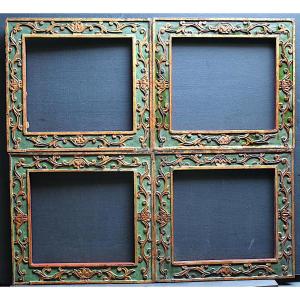 Lot Of 4 Chinese Frames With Carved Wood Prints 19th Century Asia Frame Ref C1160