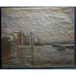 G Mialet 1910 Northern School Impressionist Marine Port 20th Century Rt1151