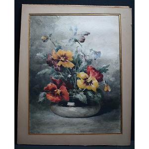 Still Life Flowers Pansies Watercolor Early 20th Century Rt1178