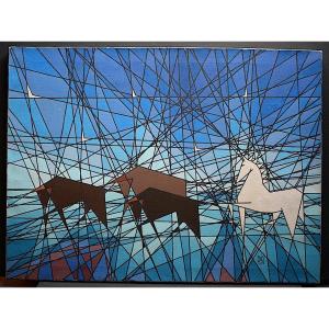 Bulls Horse Animals Monogram To Identify 70s 20th Century Rt1194