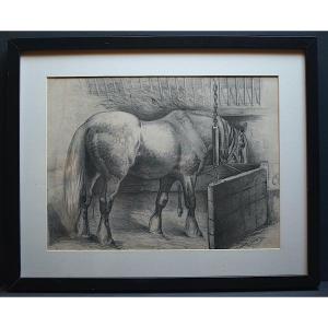 Achille Giroux Drawing Horse In The Stable XIX Th Rt1196