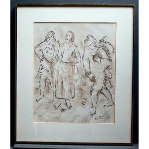 Blood Drawing Biblical Scene Signed To Be Identified 20th Century Rt1197