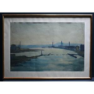 Port De l'Agha Bay Of Algiers Algeria Marine Signed Aubert1950 Rt1199