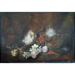 Enjolras Delphin Still Life With Pink Flowers Pansies Lilacs Signed XIXth Rt1213 