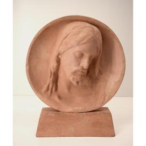 Jules Franceschi Susse Brothers Bas-relief Terracotta Medallion Head Of Christ Ref1014