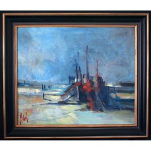 Chabaud Jean Luc Beauduc Beach Camargue Beached Boats Marine Signed 20th Century Rt1219