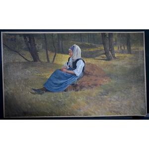Breton School Woman In The Forest Brittany Impressionist Symbolism 19th Century Rt1221