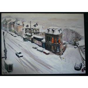 Signed Evrols View Of Rouen Under The Snow Post Impressionist 20th Century Rt1223