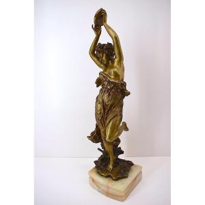 * Affortunato Gory Bronze Sculpture Dancer Called Bacchante With Tambourine Signed Ref1041