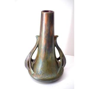 Iridescent Ceramic Vase Delphin Massier Vallauris Art Nouveau 1900 Ref1054 