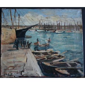 Marine Signed To Identify Animated Port Scene Brittany Post Impressionist Rt1139