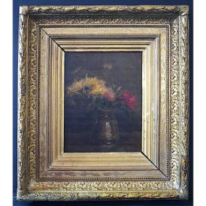 Still Life Signed Aubert Pitcher Flowers Chrysanthemums Impressionist Dated 1923 Rt1148