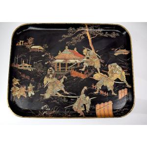 Lacquered Serving Tray Boiled Cardboard Said Samurai Battle Market Paper Ref1106