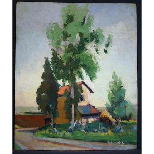 Landscape 50s Signed To Identify Post Impressionist Rt1155