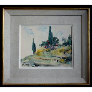 Provençal Landscape Castellaras La Vignette Signed To Identify XXth Rt1162