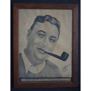 Drawing Portrait Of Robert Gentil Seaplane Pilot Signed To Identify Brazzaville 1944 Rt1233