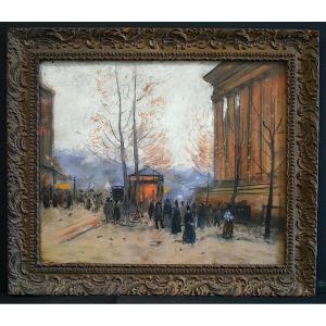 Pastel View Of Paris Place De La Madeleine Unsigned Late 19th Century Rt1253
