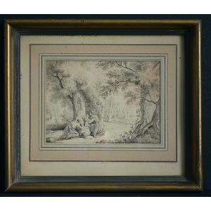 Drawing Wash 19th Century Oratory Virgin And Child Prayer Family Rt1258