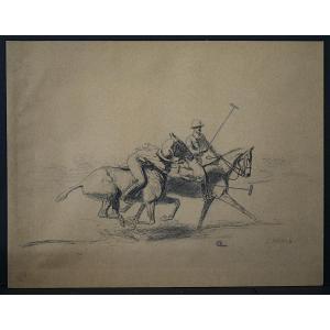 Sport Polo Horses Drawing Signed J Davis England United Kingdom Rt1264