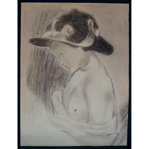 Portrait Of A Young Girl With A Hat, Unsigned, 20th Century, Asia Rt1265