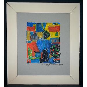 Abstract Cubist 70s Signed To Identify 20th Century Rt1270