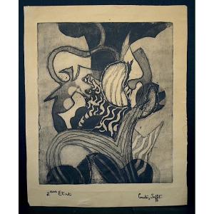Courtois Suffit Abstract Linocut 20th Century Rt1277