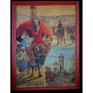 F Hugo d'Alesi Tourist Advertising Poster Tunisia Mosque Of Tunis Orientalist XIX Th Rt1282