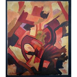 Abstract 1960s Signed E Bourcart 20th Century Rt1283