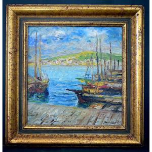 Mediterranean Fishing Port Marine Signed Danilovic 20th Century Rt1284