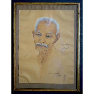 Léa Lafugie Watercolor Portrait Man Bangkok Wat Po Asia 20th Century Rt1287