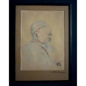 Watercolor Old Chinese Portrait Signed To Identify Dated 1937 Rt1289