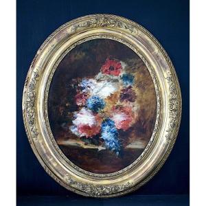 Georges Choné Still Life Bouquet Of Flowers Medallion Signed XIXth Rt1307