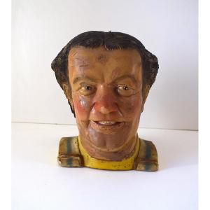 Sculpture Curiosity Candle Bust Head In Old Wax Of Coluche Ref1120