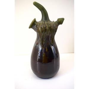Chevrette Pitcher In Glazed Terracotta, Aubergine Shape, Art Nouveau Style Ref1125