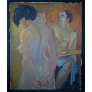 Rafael Alonso Spanish Female Nude Painter And Her Model 20th Century Rt1312