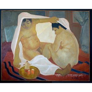 Rafael Alonso Spanish Nude Couple Titled: The Shelter 20th Century Rt1313