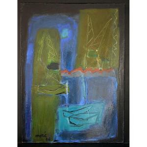 Germaine Moré Modern Art Shipyard Harbor Scene Boats Rt1316
