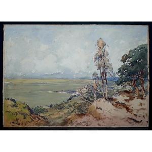 Watercolor Of William Thornley Marine Village  XX Th Rt 1318