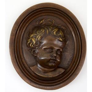 Jean Norest Miniature  Oval Bronze Medallion Child Portrait Ref1138