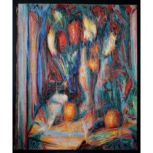 Still Life Bouquet Of Tulips Fauve Expressionist 20th Century Signed To Identify Rt1331
