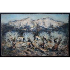 Montagne Sainte Victoire Provence Olive Trees The Olivades Signed Dubois 20th Century Rt1333