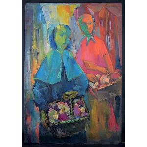  Fauvist Expressionist Mushroom Sellers Unsigned 20th Century Rt1340