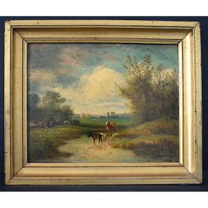 Gaspare Gabrielli Early 19thitaly Iland Animated Pastoral Scene Shepherdess Cows  Rt1341