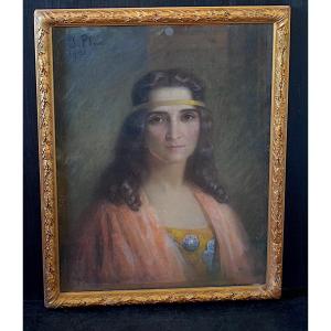 Pastel Portrait Of A Young Woman Signed J Pline Art Nouveau Style Dated 1921 XXth Century Rt1347