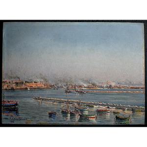 Signed R Cassignard Dated 1917 Marine Port Fishing Boats 20th Century Rt1351