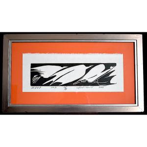 Lithograph Black And White Birds Signed To Identify 20th Century Rt1360