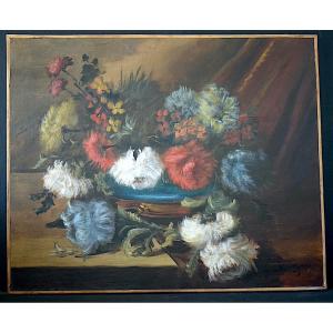 Clément Gontier Signed Still Life Flowers Chrysanthemums XIX Th Rt1372