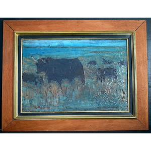 d'Orcino Toussaint Ambrogiani Painter Corsica Camargue Bulls 20th Century Rt1375