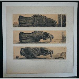 Fred Nall, Metamorphosis Of A Tennis Shoe, Etching, 20th Century, Rt1377